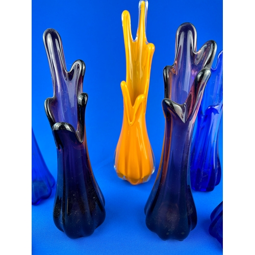 156 - Seven Finger Swung Glass Vases