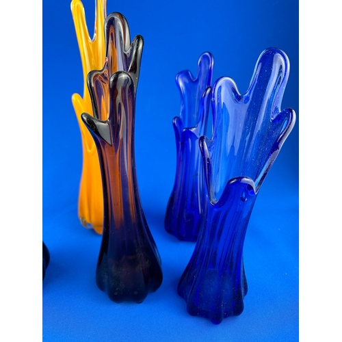 156 - Seven Finger Swung Glass Vases