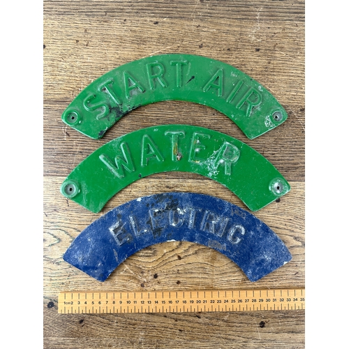 218 - Start Air, Water and Electric Curved Cast Aluminium Signs - possible Railwayana Interest