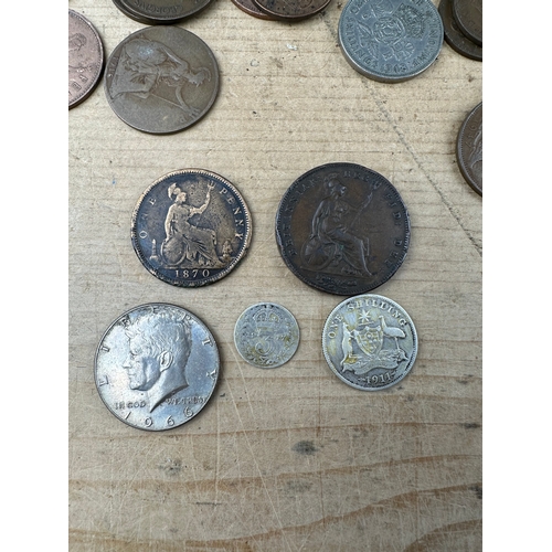 33 - Victorian & Late Coins including 1844 Penny, 1870 Penny, Silver Content Coins - 1960 Silver Half Dol... 
