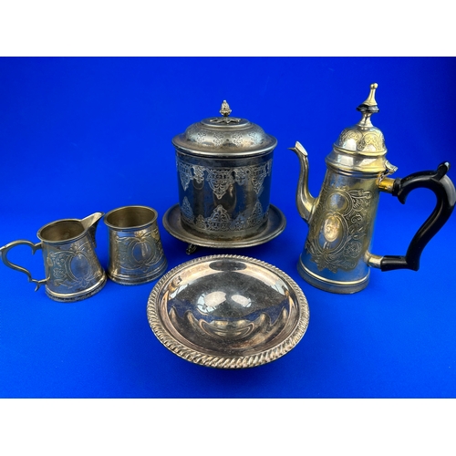 108 - Quality Silver Plate Coffee Service & Biscuit Barrel