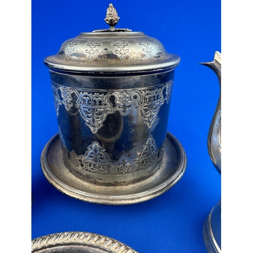 108 - Quality Silver Plate Coffee Service & Biscuit Barrel