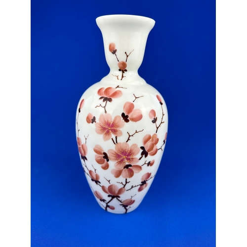 163 - Victorian Uranium Opaline Glass Vase Hand Painted