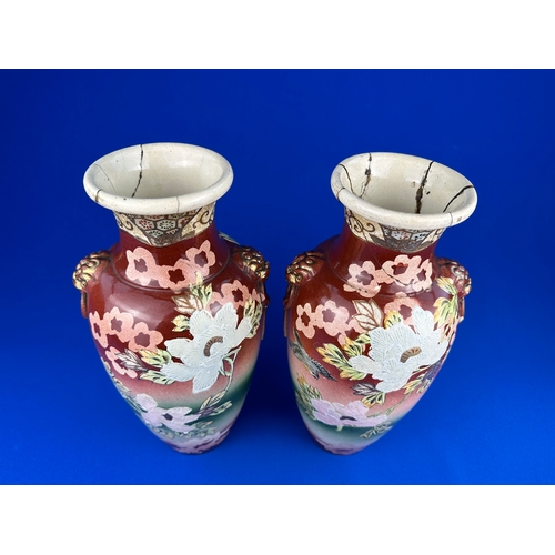 173 - Pair of Antique Japanes Vases with Six Character Marks to the base - a/f