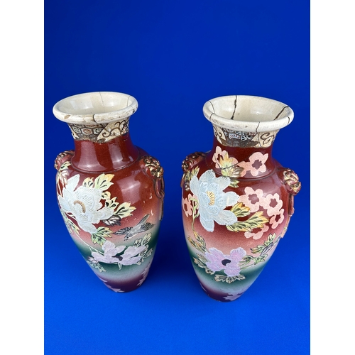 173 - Pair of Antique Japanes Vases with Six Character Marks to the base - a/f