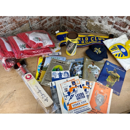 70 - Sports Memorabilia including Leeds United Programmes with Autographs, Leeds Rhinos Scarf & Signed Mi... 