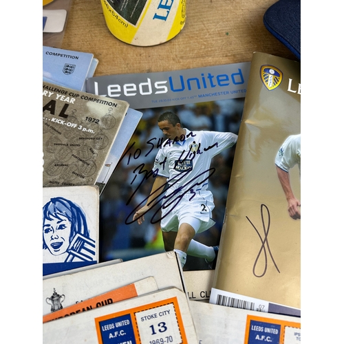 70 - Sports Memorabilia including Leeds United Programmes with Autographs, Leeds Rhinos Scarf & Signed Mi... 