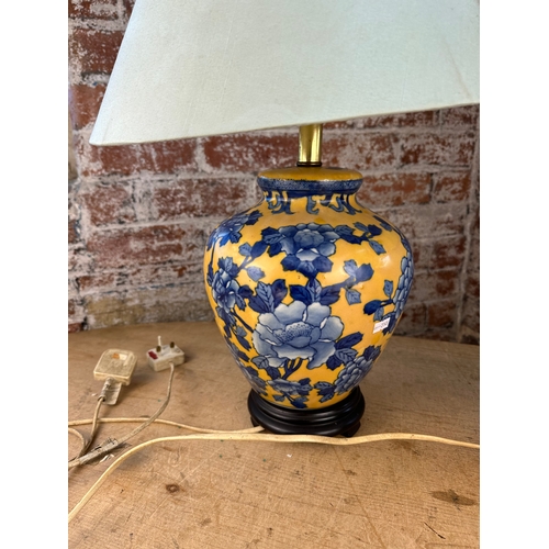 387 - Two Chinese Prunus Pattern Style Table Lamps