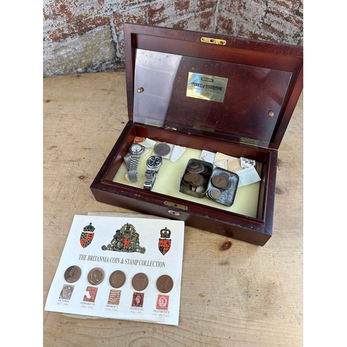 143 - Small Box of Items including Coins & Watches - a/f