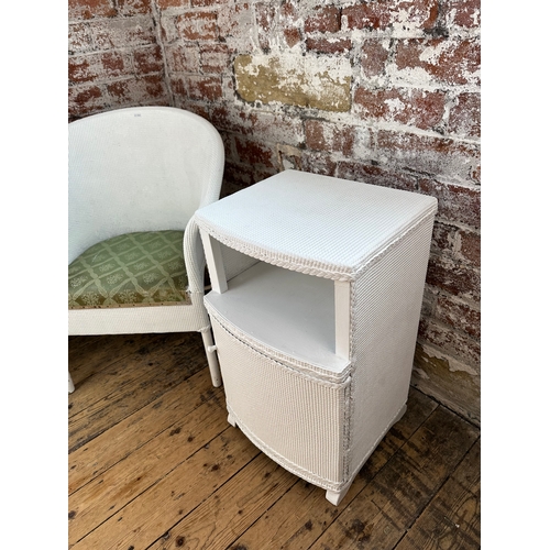 391 - Painted Wicker Chair & Bedside Tables