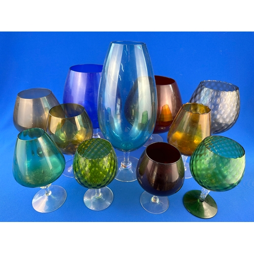 254 - Collection of Mid Century Empoli Style Brandy Glasses