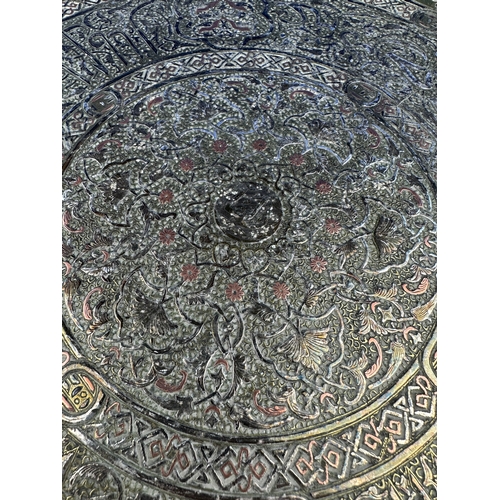 32 - Islamic, Brass, Copper & Silver Tray - 44.5cm diameter, Heavy Gauge.