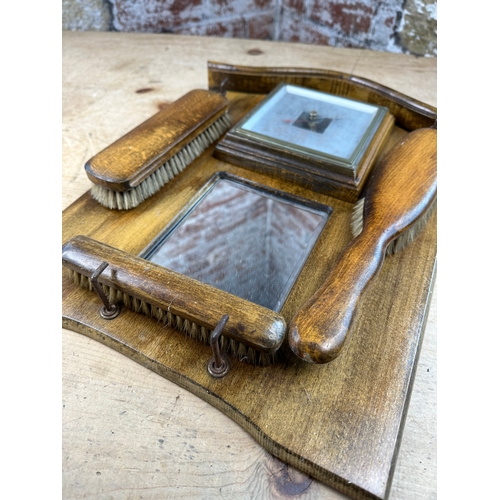 147 - Vintage Hall Mirror with Clothes Brushes & Barometer