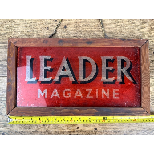 150 - Vintage Leader Magazine Glass Advertising Sign