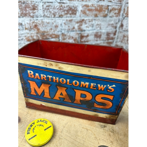 172 - Vintage Advertising Tins including Bartholomew's Maps Shop Display