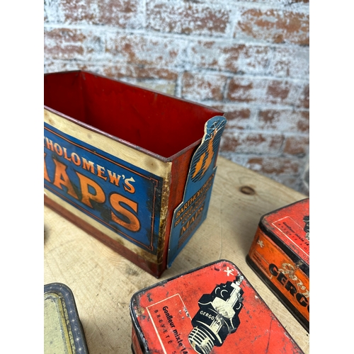 172 - Vintage Advertising Tins including Bartholomew's Maps Shop Display