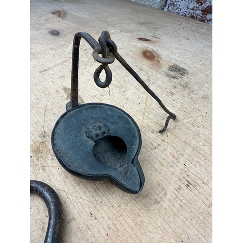 177 - Antique middle Eastern Bronze Oil Burner & English Sugar Cutter / Nips.