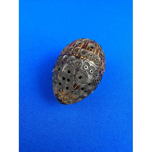 112 - Victorian Carved Coquilla Nut with Hallmarked Silver Thimble