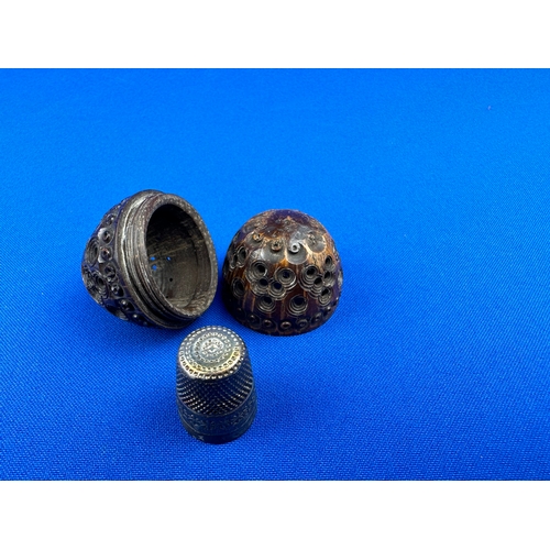 112 - Victorian Carved Coquilla Nut with Hallmarked Silver Thimble