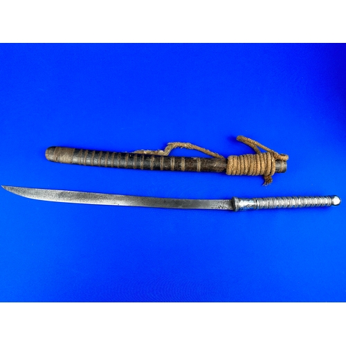 25 - Antique Burmese Dha Sword with Silver Handle