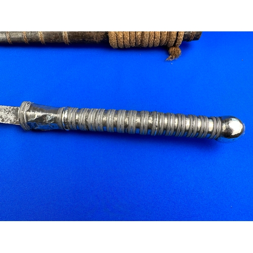 25 - Antique Burmese Dha Sword with Silver Handle