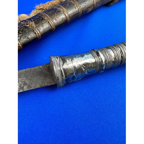 25 - Antique Burmese Dha Sword with Silver Handle