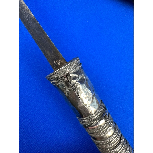 25 - Antique Burmese Dha Sword with Silver Handle