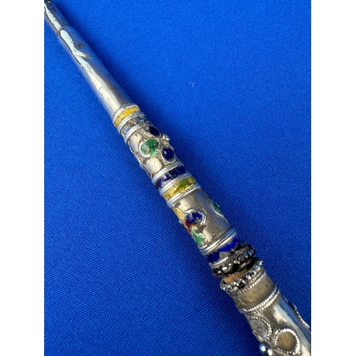 26 - Ornate Burmese Coin Silver Opium Pipe with Enamel Style Decoration