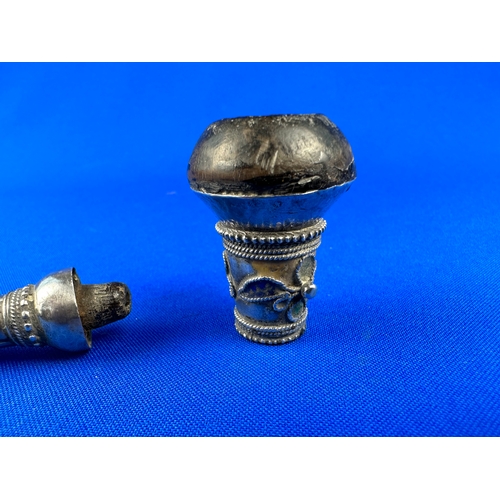 26 - Ornate Burmese Coin Silver Opium Pipe with Enamel Style Decoration