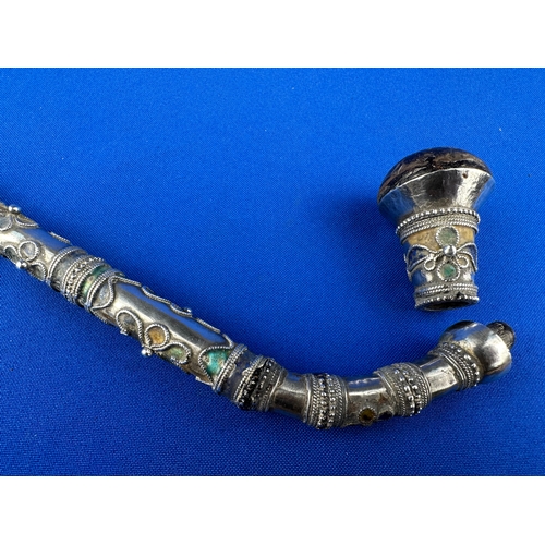 26 - Ornate Burmese Coin Silver Opium Pipe with Enamel Style Decoration