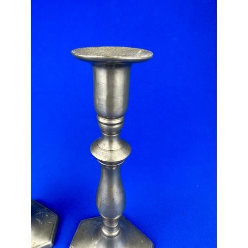 142 - Pair of 19th Century Pewter Betrothal Candlesticks