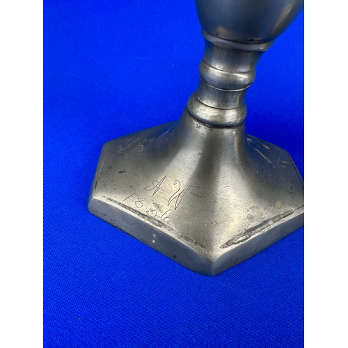 142 - Pair of 19th Century Pewter Betrothal Candlesticks