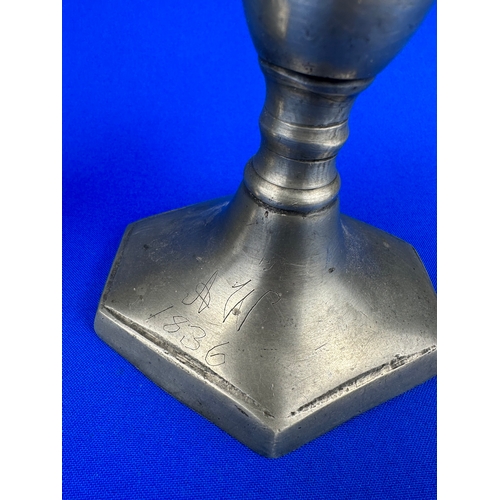 142 - Pair of 19th Century Pewter Betrothal Candlesticks