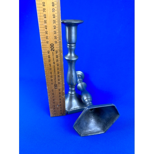 142 - Pair of 19th Century Pewter Betrothal Candlesticks