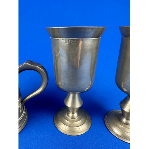 143 - Two Antique Pewter Goblets & Tankard