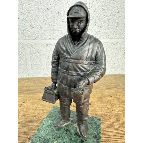 113 - Automobilia Interest: Bronze 'AA' Man on Marble Base Standing 28cm - by Stephen Riordan Gold & Silve... 