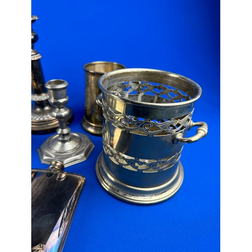 115 - Group of Quality EPNS Items including Wine Bottle Holder & Hip Flask.