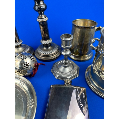 115 - Group of Quality EPNS Items including Wine Bottle Holder & Hip Flask.