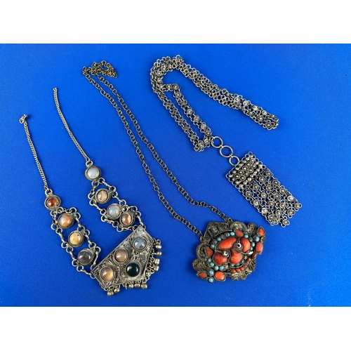 21 - Antique Tribal Medallion Necklace & two other Vintage Tribal Necklaces