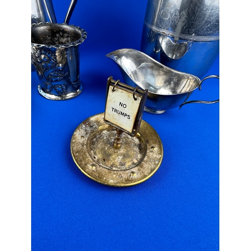 125 - Mixed Metalware including Bridge Marker Ashtray & Thermos Flask