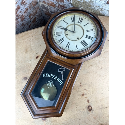 41 - Ansonia Regulator Wall Clock. Ticking - Good Clean Example