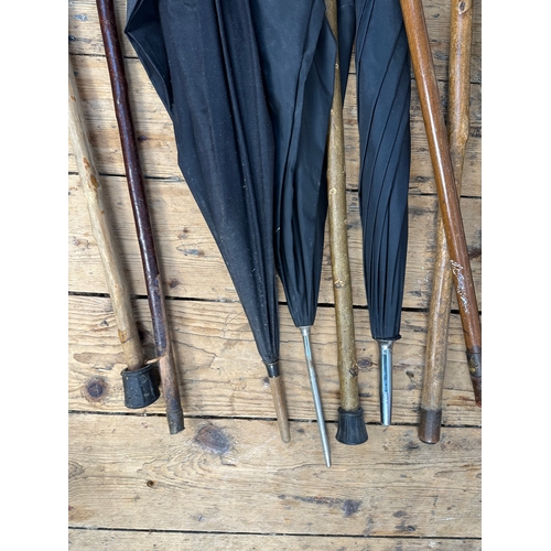 97 - Group of Vintage Walking Canes & Umbrellas