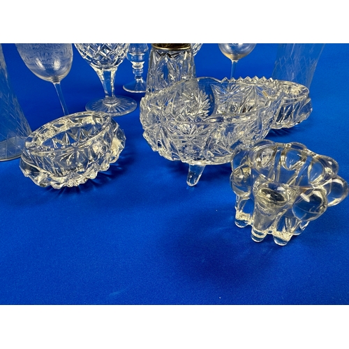 247 - Nice Collection of Glassware and Cut inc. Hallmarked Silver Top Sugar Sifter and Antique Glasses