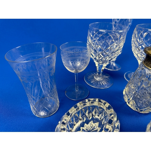 247 - Nice Collection of Glassware and Cut inc. Hallmarked Silver Top Sugar Sifter and Antique Glasses