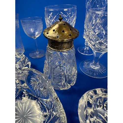 247 - Nice Collection of Glassware and Cut inc. Hallmarked Silver Top Sugar Sifter and Antique Glasses