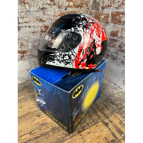 244A - As New Full Face Licenced Batman Motorcycle Helmet - Size M 57-58cm with Protective bag and boxed