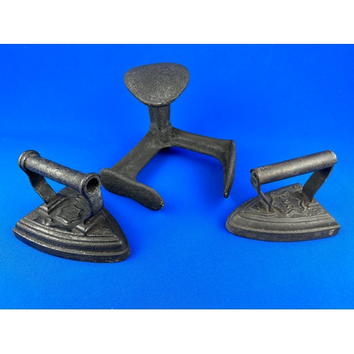 154 - Two Vintage Irons & Cobblers Last