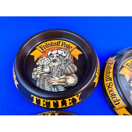 87 - Four Vintage Tetley Falstaff Advertising Ashtrays - Breweriana Interest