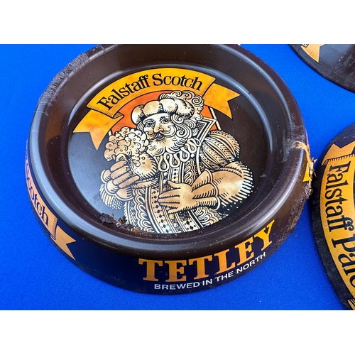 87 - Four Vintage Tetley Falstaff Advertising Ashtrays - Breweriana Interest