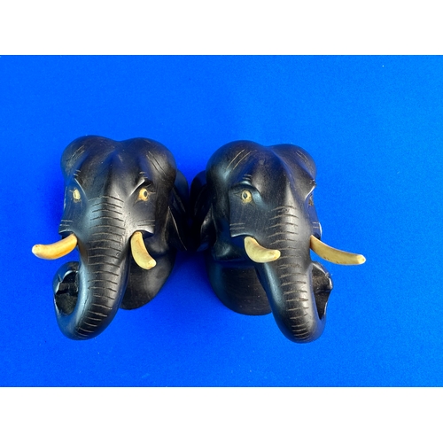 91 - Pair of Hardwood Carved Elephant Heads